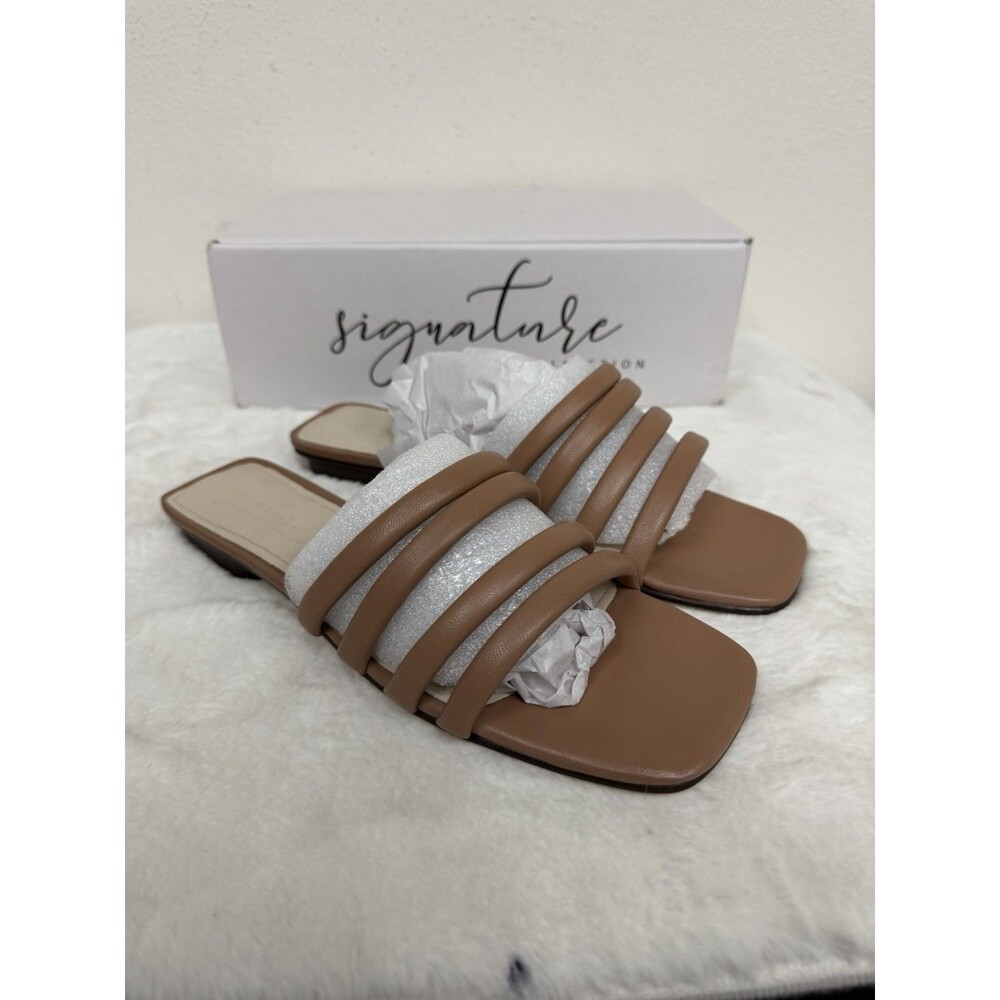 Journee Signature Womens Size 9.5 Leather Cendi Strappy Band Flat Sandals $139